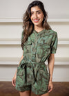 Sanctuary Risk Taker Romper- Palm Camo-Hand In Pocket