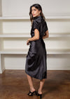 Abaco Short Sleeve Ruched Tie Waist Dress - Black-***FINAL SALE***-Hand In Pocket