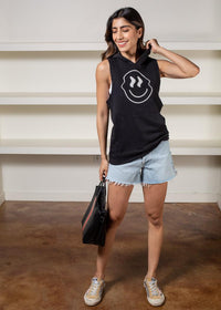 Chaser Smiley Daze Kanga Sleeveless Hoodie-Hand In Pocket