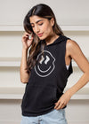 Chaser Smiley Daze Kanga Sleeveless Hoodie-Hand In Pocket