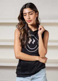 Chaser Smiley Daze Kanga Sleeveless Hoodie-Hand In Pocket