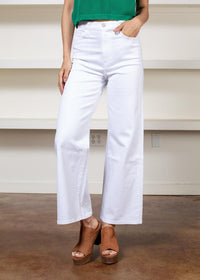 Joes Jeans Mia High Rise Wide Leg Ankle- White-Hand In Pocket