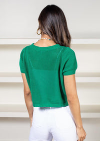 THML Lila Short Sleeve Open Weave Pull Over Sweater-Hand In Pocket