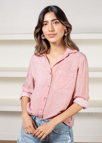 Velvet Heart Elisa Button Down Blouse- Washed Red-Hand In Pocket