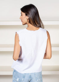 Stark X Raw Edge V-Neck Tank-White***FINAL SALE***-Hand In Pocket