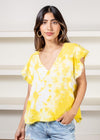 Stark X Ruffle Sleeve V-Neck Gauzy Blouse - Yellow Tie Dye-Hand In Pocket