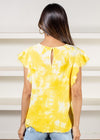 Stark X Ruffle Sleeve V-Neck Gauzy Blouse - Yellow Tie Dye-Hand In Pocket