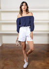 Gia Belted Linen Shorts-White***FINAL SALE***-Hand In Pocket