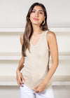 Michael Stars Maya Shine V-Neck Tank- Bamboo***FINAL SALE***-Hand In Pocket