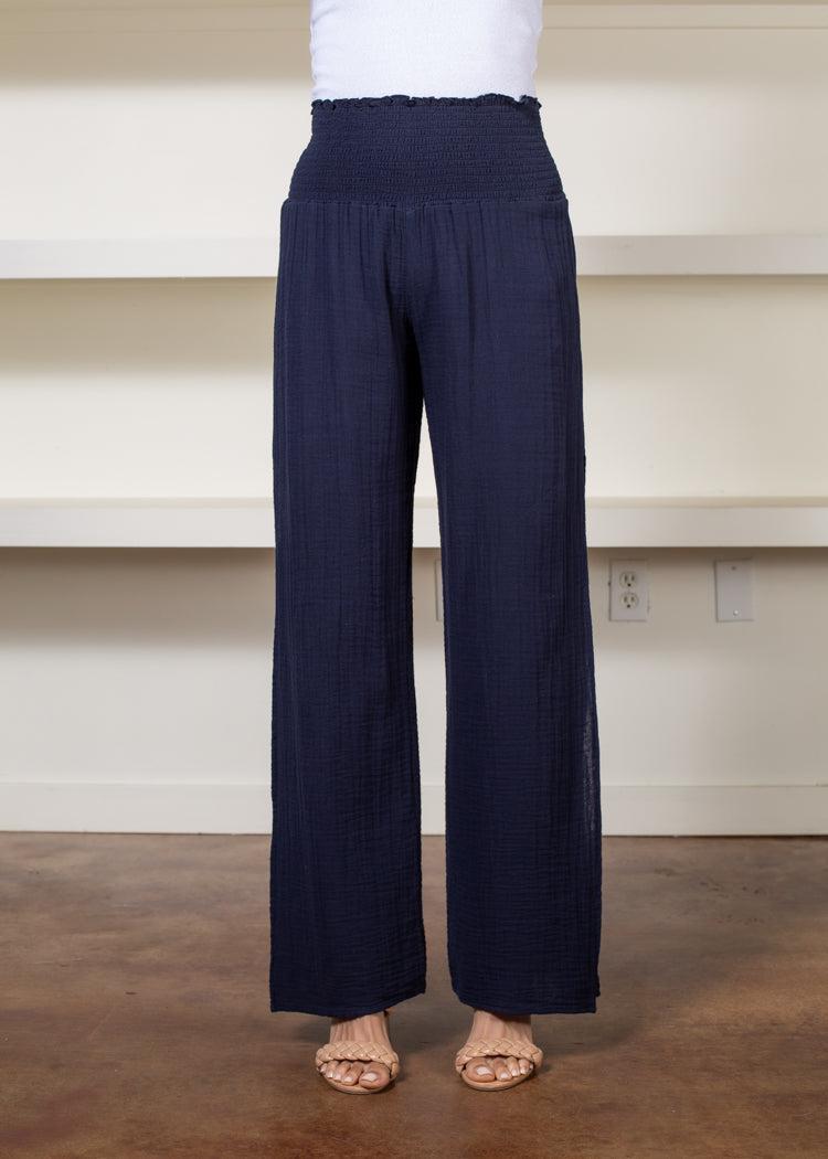 Stark X Cotton Side Slit Pant- Navy-Hand In Pocket