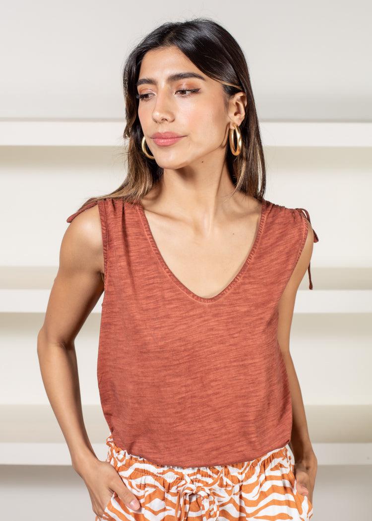 Sanctuary Drawstring Shoulder Tee-Earth-***FINAL SALE***-Hand In Pocket