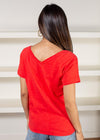 Bobi Double V-Neck Tee- Lipstick ***FINAL SALE***-Hand In Pocket