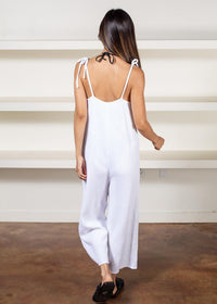 Bobi Tie Shoulder Wide Jumpsuit Coverup-White-***FINAL SALE***-Hand In Pocket