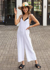 Bobi Tie Shoulder Wide Jumpsuit Coverup-White-***FINAL SALE***-Hand In Pocket