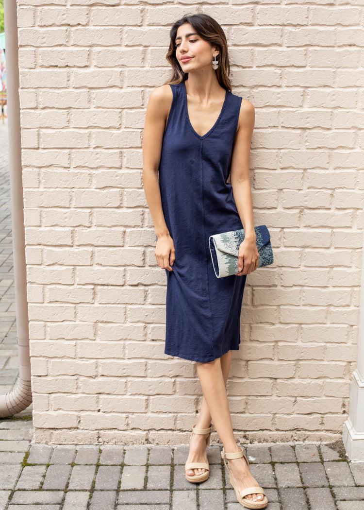 Bobi Slub Tank Midi Dress- Navy ***FINAL SALE***-Hand In Pocket