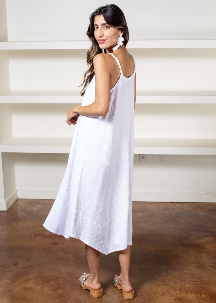 Bobi Spaghetti Strap Handkerchief Maxi Dress- White-***FINAL SALE***-Hand In Pocket