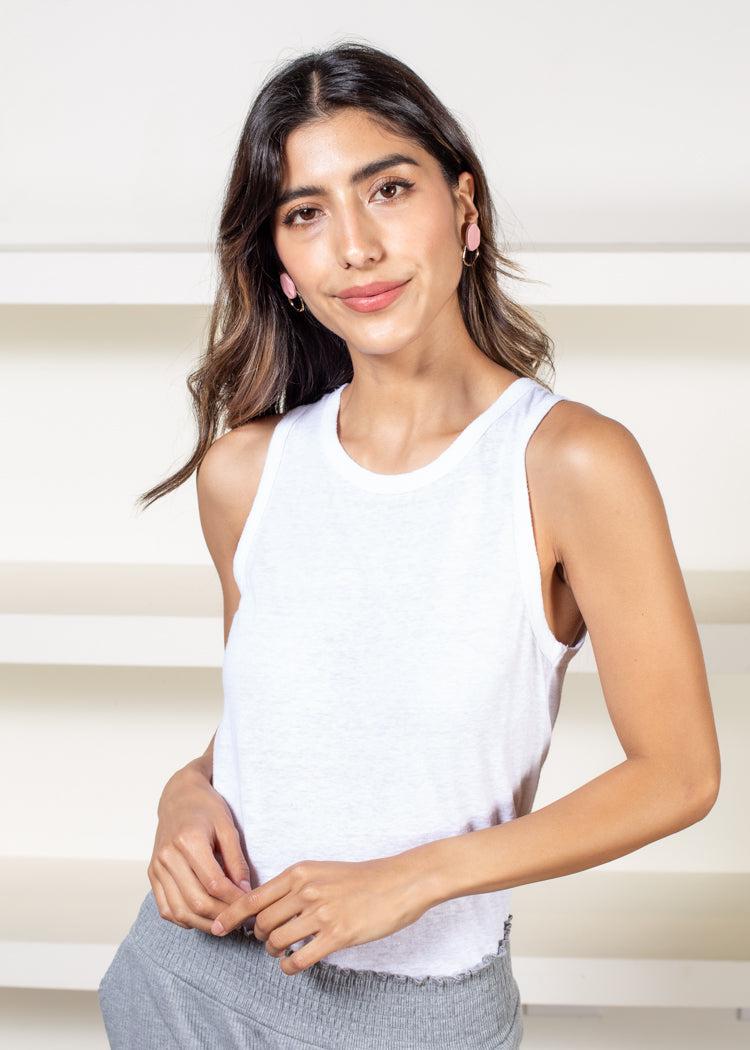 Bobi Split Hem Tank- White ***FINAL SALE***-Hand In Pocket