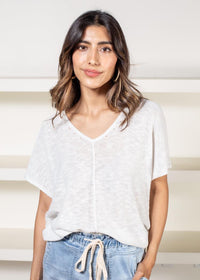 Michael Stars Nina Sweater Top- White-Hand In Pocket