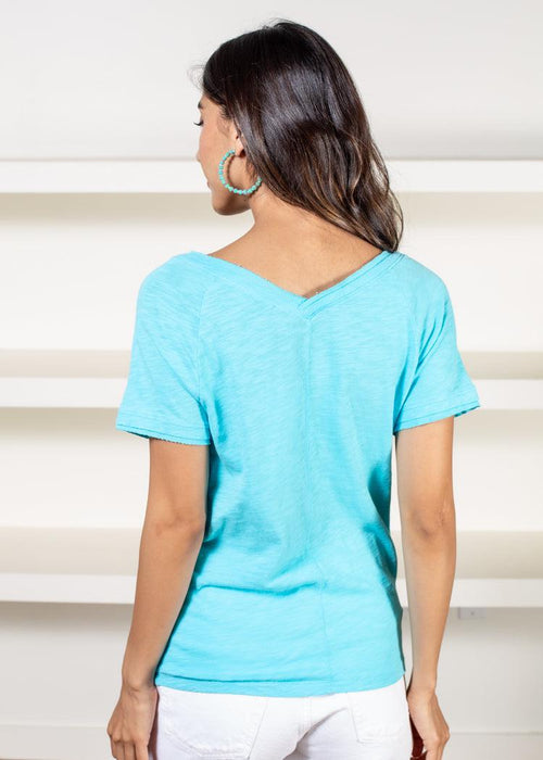 Bobi Double V-Neck Tee- Pool***FINAL SALE***-Hand In Pocket