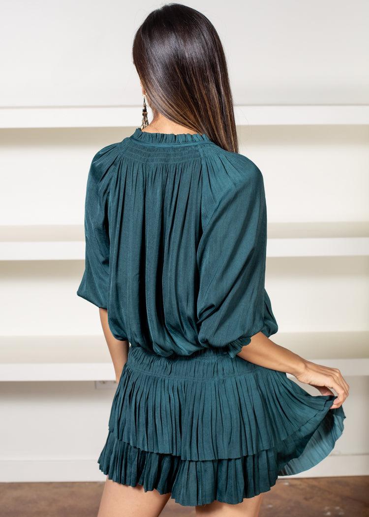 Inez Drop Waist 3/4th Sleeve Dress - Teal-Hand In Pocket