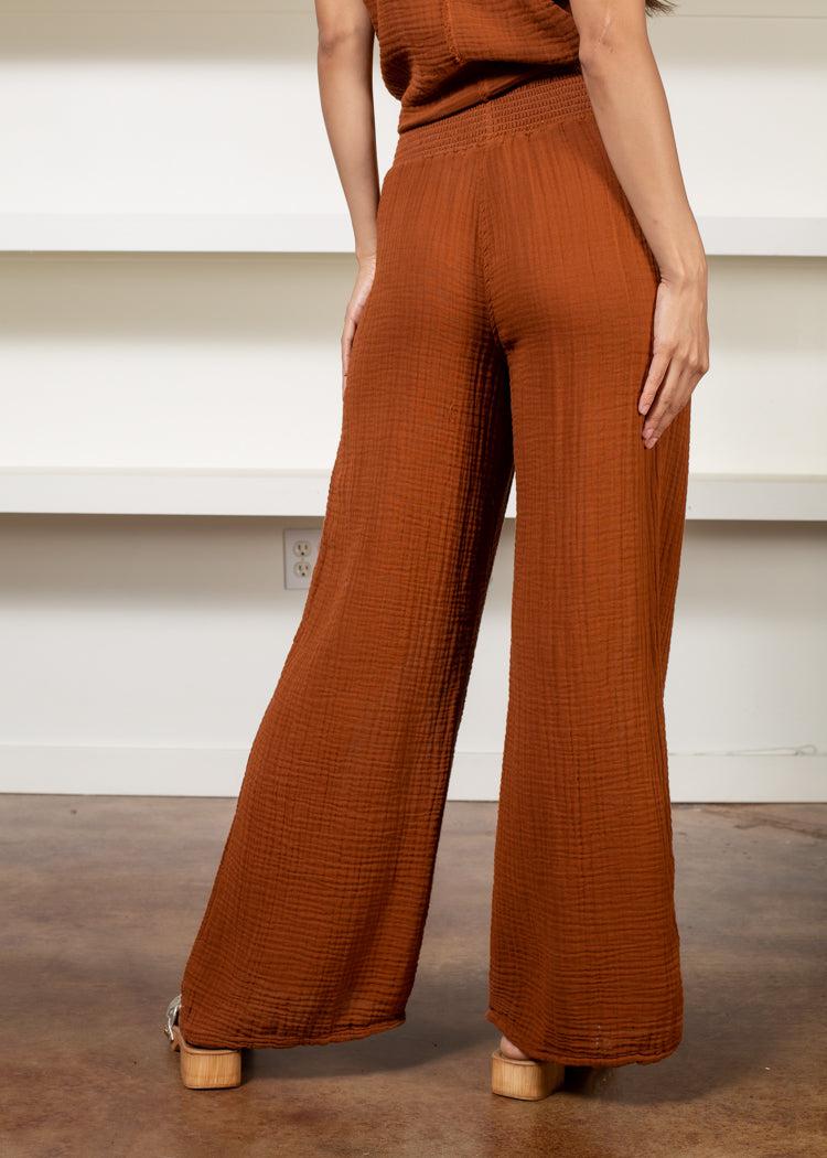 Michael Stars Susie Smocked Wide Leg Pant-Hand In Pocket