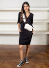 Bobi V Neck Tab Sleeve Shirt Dress-Black-Hand In Pocket