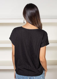 Michael Stars Lizzy V-Neck Center Seam Tee- Black-Hand In Pocket