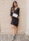 Bobi V Neck Tab Sleeve Shirt Dress-Black-Hand In Pocket