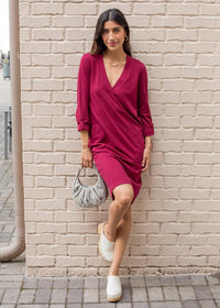 Bobi V Neck Tab Sleeve Shirt Dress-Pinot ***FINAL SALE***-Hand In Pocket