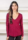 Bobi Long Sleeve V Neck Center Seam Tee-Pinot-***FINAL SALE***-Hand In Pocket