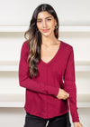 Bobi Long Sleeve V Neck Center Seam Tee-Pinot-***FINAL SALE***-Hand In Pocket