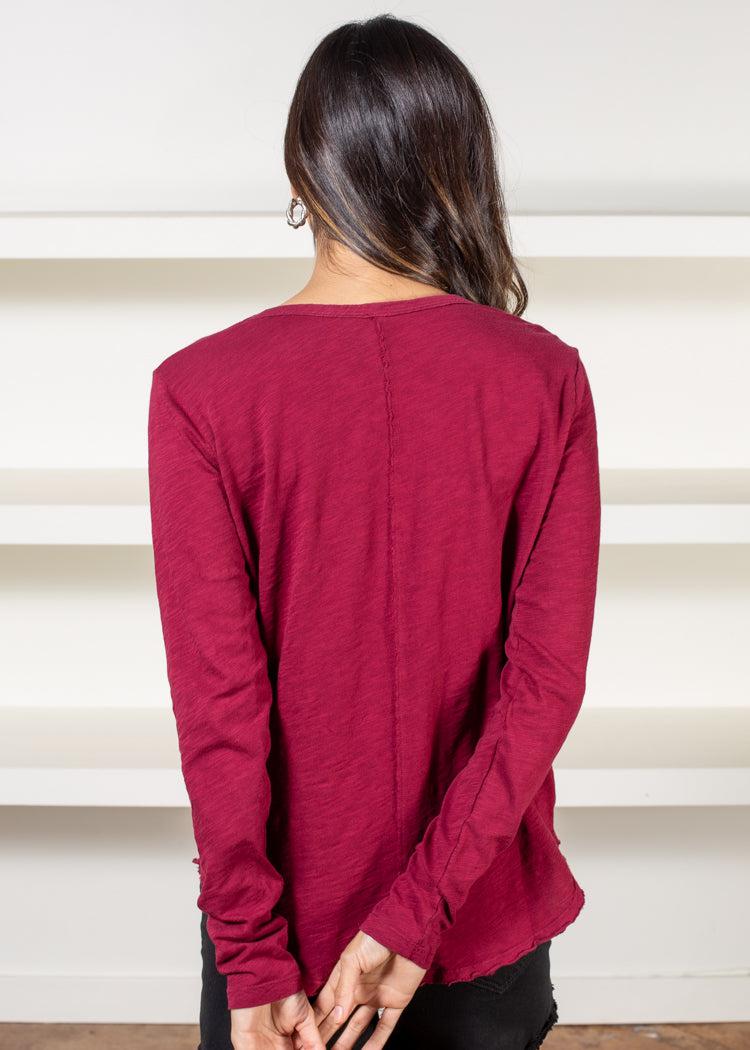 Bobi Long Sleeve V Neck Center Seam Tee-Pinot-***FINAL SALE***-Hand In Pocket