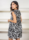 THML Rosi Washed Floral Print Flutter Sleeve Dress - Black-Hand In Pocket