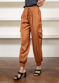 Sienna Silky Joggers - Rust-Hand In Pocket