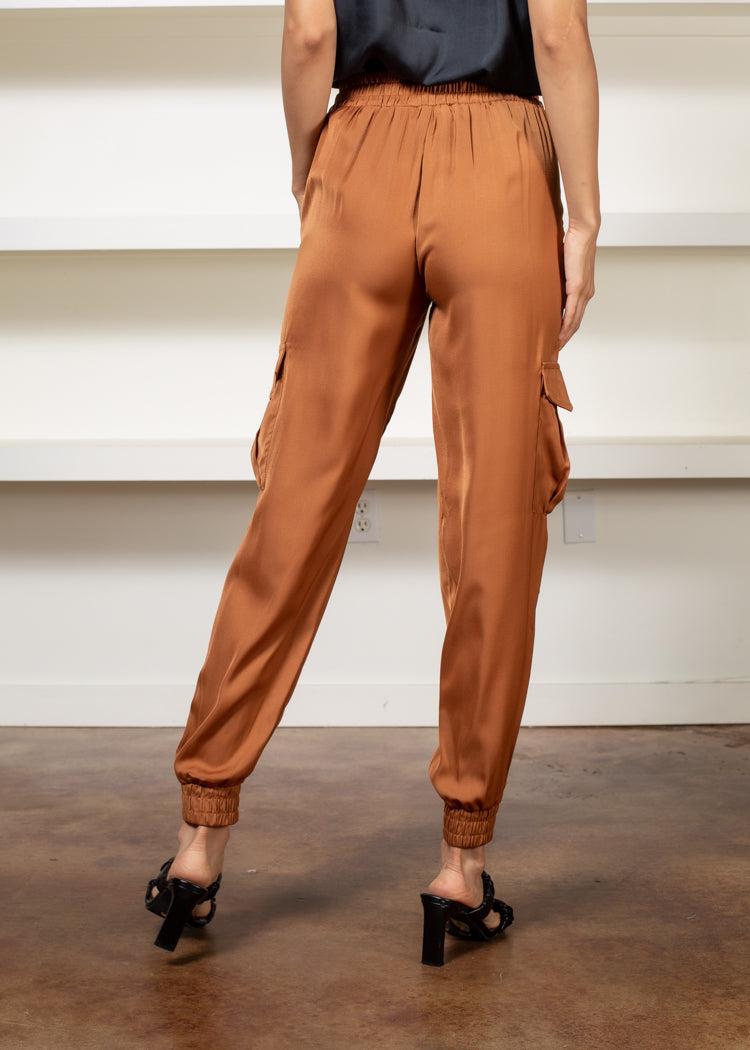 Sienna Silky Joggers - Rust-Hand In Pocket