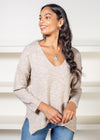 Oatmeal V Neck Sweater-Hand In Pocket