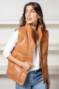 Buddy Love Helen Faux Leather Puffer Vest-Hand In Pocket