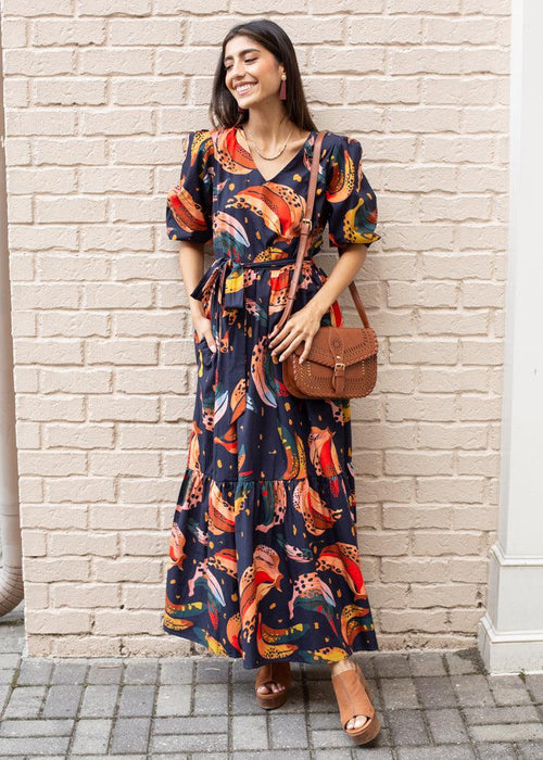 Maude Molly Dress- Navy Print-Hand In Pocket