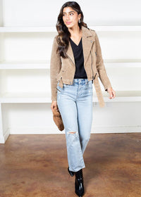 Blank NYC Faux Suede Moto Jacket - Taupe-***FINAL SALE***-Hand In Pocket