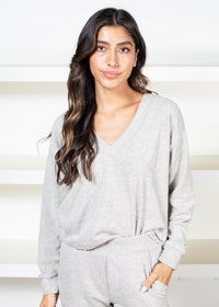 Bobi Cropped V-Neck Sweatshirt-Hand In Pocket