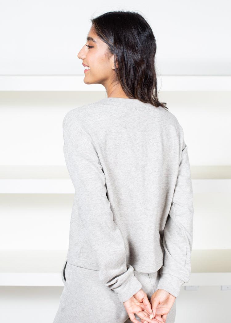 Bobi Cropped V-Neck Sweatshirt-Hand In Pocket