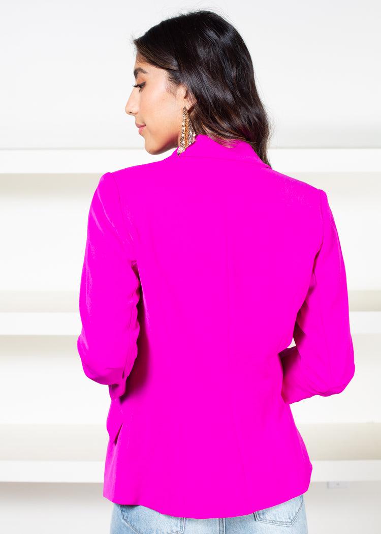 Stella 3/4 Sleeve Blazer - Violet Magenta-Hand In Pocket