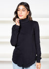 Rib Curved Hem Turteneck-Black ***FINAL SALE***-Hand In Pocket