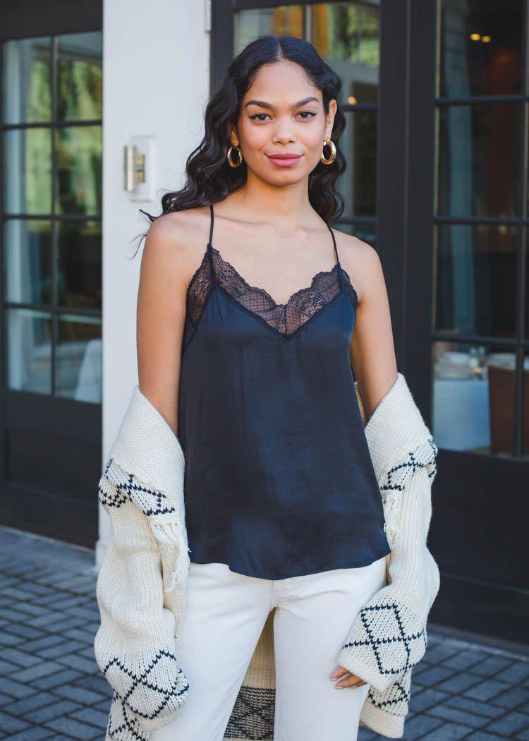 Christy Lace Trimmed Cami-Black-Hand In Pocket