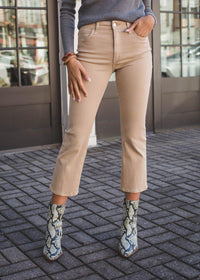 Joes Jeans The Callie High Rise Cropped Bootcut - Coated Latte-Hand In Pocket