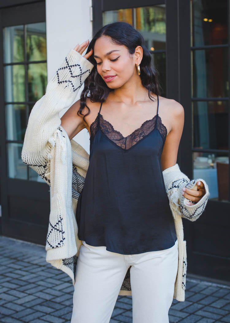 Christy Lace Trimmed Cami-Black-Hand In Pocket