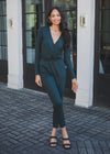 Bobi Long Sleeve Surplice Jumpsuit -***FINAL SALE***-Hand In Pocket