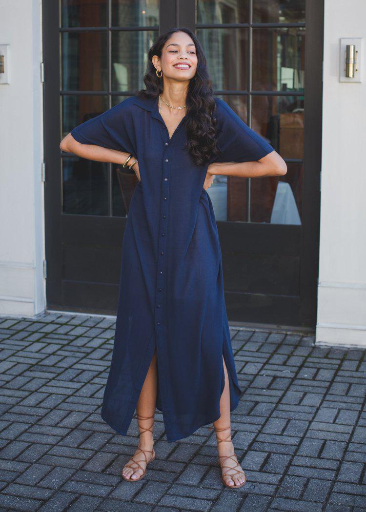 Elan Mustique Cover Up Maxi Dress - Navy-Hand In Pocket