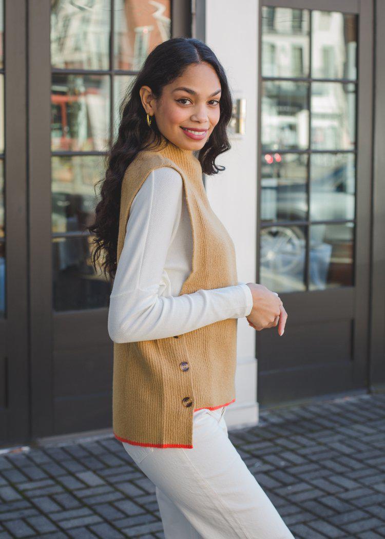 THML Catalinas Sweater Vest - Camel-***FINAL SALE***-Hand In Pocket