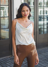 Culebra Satin Cowl Neck Tank - Cream-Hand In Pocket